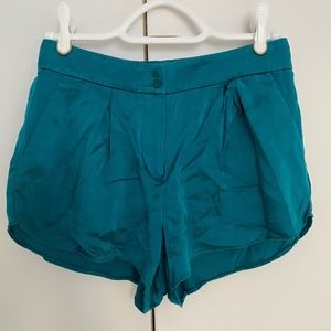 Aritzia Babaton Silk Turquoise High Waist Shorts With Pockets Size 00